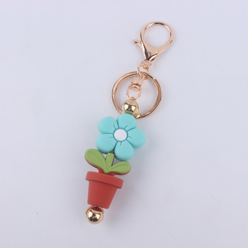 Wholesale Cartoon Daisy Flower Silicone Bead Keychain